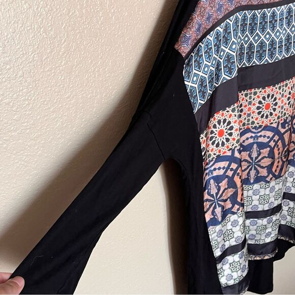 Zara Multi-Color Tile Print Front with Black 3/4 Sleeve T Shirt Top Size Large - Picture 6 of 6